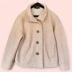 Ann Taylor Pink Herringbone Cropped Tailored Pea Coat, Woman's Petite XS